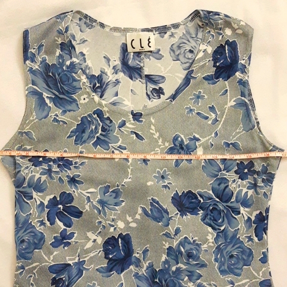 CLE Paris Floral Bodycon Tank Maxi Dress VTG Y2K 90s Blue White S/M - Picture 9 of 16